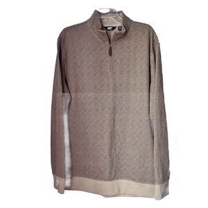 Lands End Sweater Mens Size XL 46-48 Brown Herringbone Quarter Zip Soft Comfort